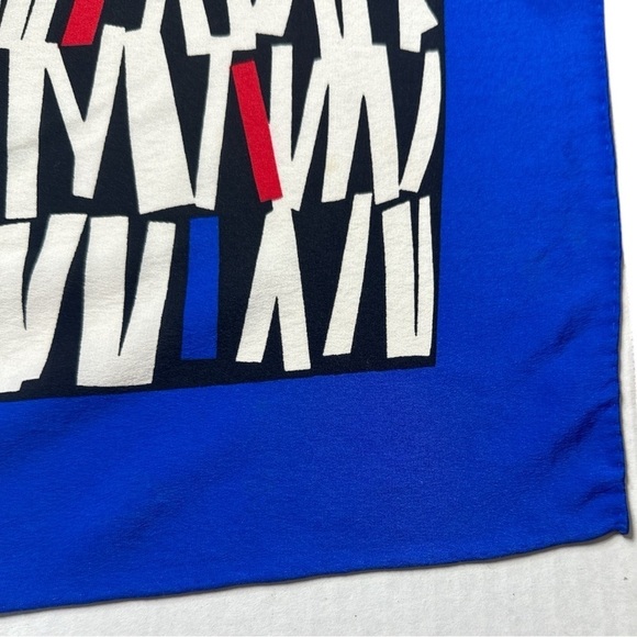 YSL Vintage 80s Blue Abstract Silk Scarf 34" - Picture 6 of 9